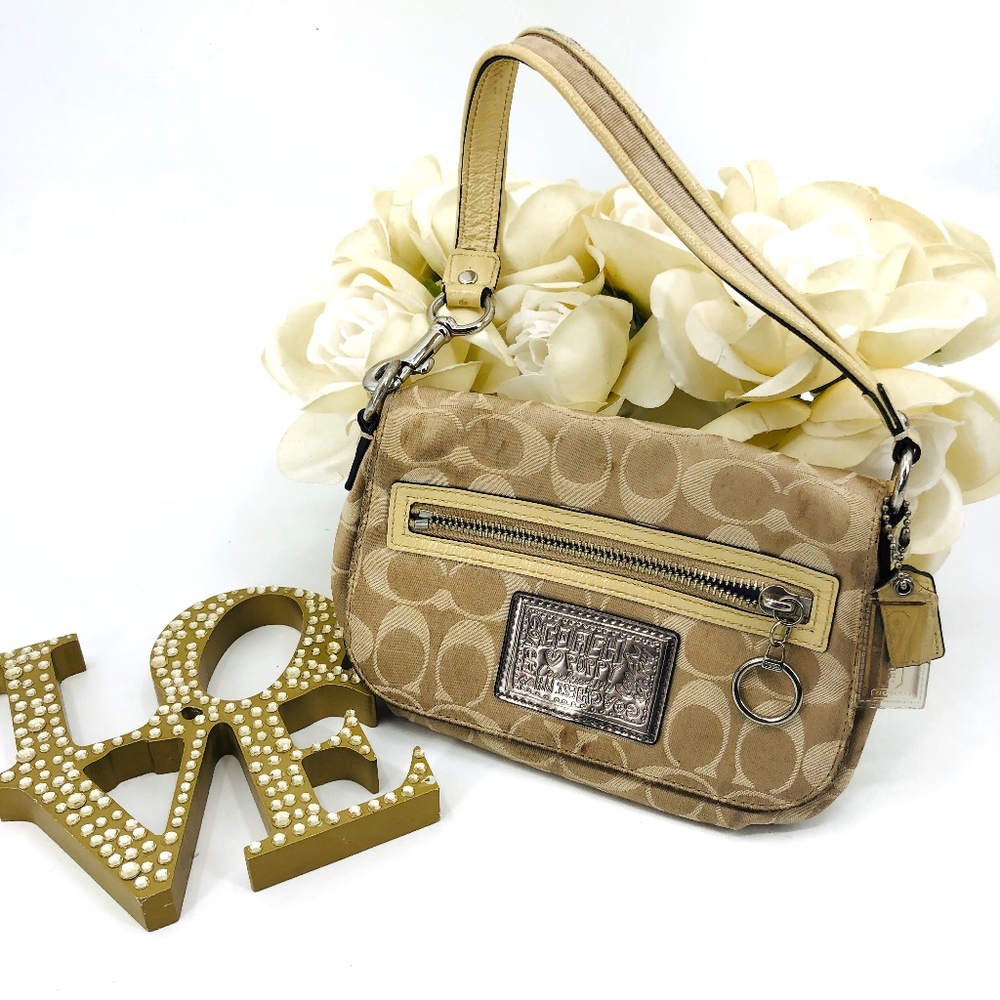 Coach Logo Canvas Leather Trim Bag